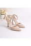 Marie Beige Patent Leather Stiletto Heeled Shoes with Back Strap - 3