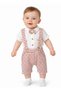 Baby Set Salopet Men's Striped Bow Tie Shirted Overalls Red Gray - 3