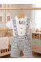 Baby Set Salopet Men's Striped Bow Tie Shirted Overalls Red Gray - 3