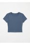 Women's Smoked Crew Neck Lycra Short Sleeve Body Crop T-Shirt - 5