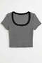 Women's Thin Striped Black-White U-Neck Short Sleeve Ribbed Camisole Body T-Shirt - 8