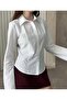 Women's White Trendy Slim Fit Poplin Collared Office Style Shirt - 2