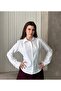 Women's White Trendy Slim Fit Poplin Collared Office Style Shirt - 3