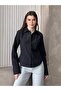 Women's Black Pencil Trend Slim Fit Poplin Collared Office Style Shirt - 2