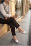 Women's Leather Buckle Detailed Silver New Season Low Heel Shoes - 4