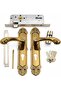 Door Handle Set with Lock, Antique Brass Finish, Decorative Lever Handle, Euro Cylinder Lock, Comple