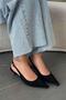 Agne Women's Open Back Suede Heeled Shoes Black - 3