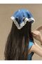 Denim Fabric Bohemian Crown Bandana with Guipure Ruffles and Crystal Stone Detail