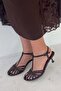 Berry Women's Thin Strap Caged Heeled Shoes Brown - 4