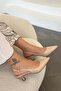 Lola Open Back Buckle Leather Heeled Shoes Beige