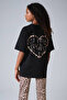 Girl's Leopard Heart Printed Oversize T-Shirt Black - 2
