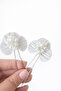 Silver Ceramic Flower Patterned Bridal Hair Accessory with Pearls Promise, Engagement, Wedding Bun Hairpin 2 Pieces - 6