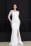 Atlas Long Evening Dress with Lace Detail and Corset - White - 5