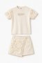 Girl's Rose Appliqué T-Shirt and Shorts Skirt Set Ecru