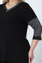 Women's Plus Size Viscose Summer Spring Thin Knitted Silver Glitter Detailed V-Neck Black Mother Blouse - 5