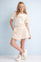 Girl's Rose Appliqué T-Shirt and Shorts Skirt Set Ecru - 2