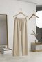 Women's Beige High Waist Wide Leg Relaxed Fit Linen Trousers - 7