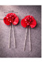 Red Color Flower Patterned Pearl Bridal Hair Accessory Promise, Engagement, Wedding Bun Hairpin 2 Pieces - 4