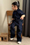 Girl's Stone Embroidered Denim Shirt and Trousers Set Navy Blue - 4