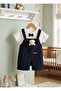 Baby Salopet Set with Teddy Bear, Navy Blue Brown, Holiday Set
