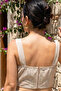 Athena Ancient Roman Gladiator Design Thick Strap Lace-Up Linen Mythological Crop Bustier - 5