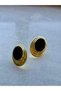 Gold Drop Black Enameled Steel Stud Earrings - 4