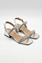 Silvia Stoned Double-Strapped Short Block Heeled Evening Dress Sandals - Silver Crinkled