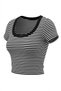 Women's Slim Striped Black-And-White U-Neck Short-Sleeved Ribbed Camisole Blouse Body - 3