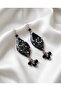 Black Veined Tasseled Polymer Clay & Epoxy Handmade Nail Earrings (Stainless Steel Hardware)