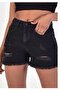 Women's Black Tasseled Ripped Detailed Short Shorts