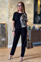 Women's Short Sleeve Crew Neck Patterned Blouse Trousers Plus Size Two Piece Set - 8