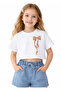 Leopard Bow Girls' White Cotton Crew Neck Oversize Off-Shoulder Basic Crop (Ages 7-14) - 2