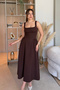 Elegant Flared Maxi Brown Dress with Straps - 5