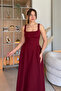 Elegant Flared Maxi Burgundy Dress with Straps - 7