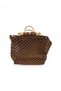 Women's Brown Openwork Wicker Hand Knitted Handbag with Wooden Detail - 3