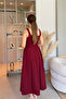 Elegant Flared Maxi Burgundy Dress with Straps - 5