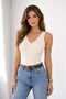 V-Neck Thick Strap Blouse Soft Textured Ribbed Undershirt