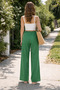Women's Green Linen Blend High Waist Wide Leg Palazzo Pants - 2