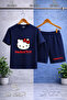 Children's Hello Kitty Red Writing Printed Crew Neck 3-Piece T-Shirt - Shorts Set - 4