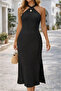 Women's Collar Detailed Off-The-Shoulder Long Knit Dress with Side Slits - 3