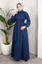 Belted Buttoned Denim Dress – Hijab Denim Long Dress Dark Blue - 5
