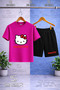 Children's Hello Kitty Red Writing Printed Crew Neck 3-Piece T-Shirt - Shorts Set - 2