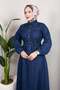 Belted Buttoned Denim Dress – Hijab Denim Long Dress Dark Blue - 2