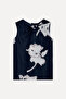 Women's Navy Blue Floral Patterned Collar Detailed Sleeveless Blouse - 4