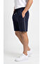 Men's Navy Blue Shorts with Side Piping, Front Pockets, and Back Zipper Pocket - 5