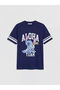 Navy Blue Crew Neck Printed Women's T-Shirt - 5