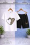 Children's Heart 2-Piece Bos Leopard Pattern Printed Crew Neck 3-Piece T-Shirt - Shorts Set - 2