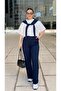 Dark Blue Scarf-Detail Pants Suit