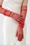 Noctyra Pearl Mesh Couture Red Gloves – Long Tulle with Pearl Detail, Luxurious Event Accessory - 3