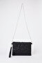 Women's Black Star Embroidered Faux Leather Portfolio Handbag and Clutch Bag with Chain Strap - 3